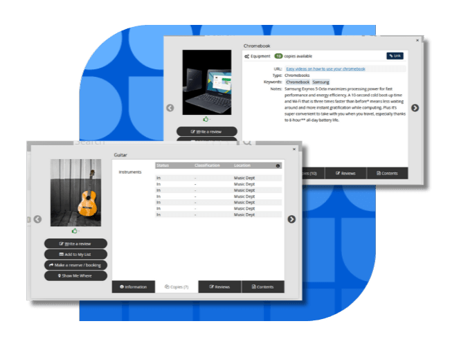 Resource records for a laptop and a guitar