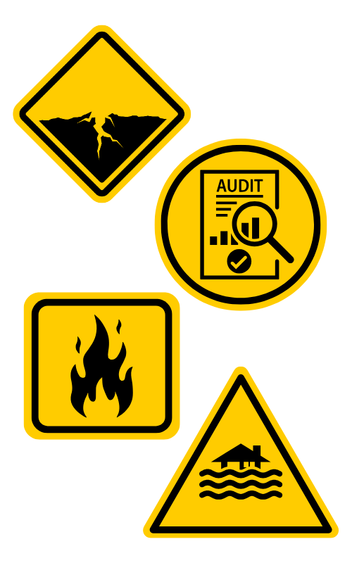 A series of warning signs reflecting potential problems in the library