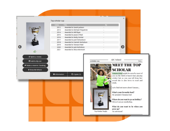 Resource records of a trophy and a school year book