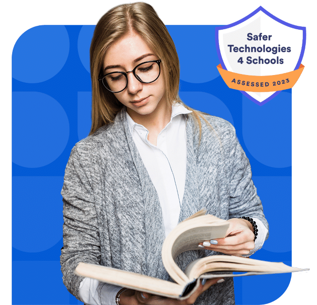 Accessit Library, librarian reading a book